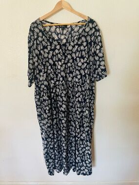 Ulla Popken Cotton Jersey Knit Floral Print Short Sleeve Midi Dress Sz24/26 Plus